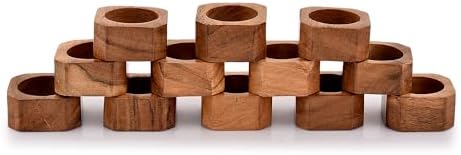 BHAVATU Acacia Wood Napkin Rings Set of 12 Brown