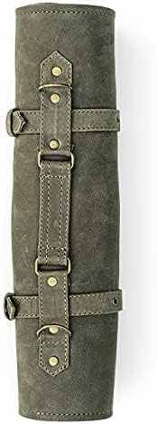 High-Quality Leather Knife Roll Bag for Chefs Olive-Green