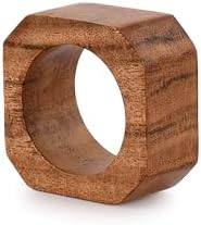 BHAVATU Acacia Wood Napkin Rings Set of 12 Brown