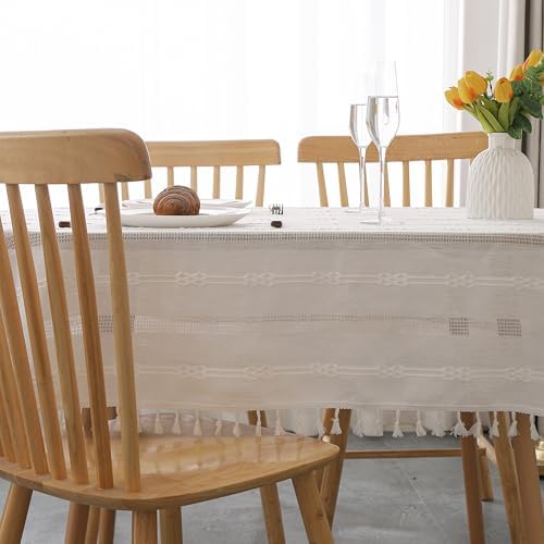 Gernaice Rustic Stripe Embroidered Oval Tablecloth 53x70 Inch