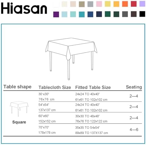Hiasan 70x70 inch Water-Resistant Tablecloth for 6 Foot Tables