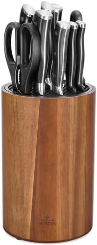 ENOKING Universal Knife Block with Acacia Wood Base and Plastic Lid