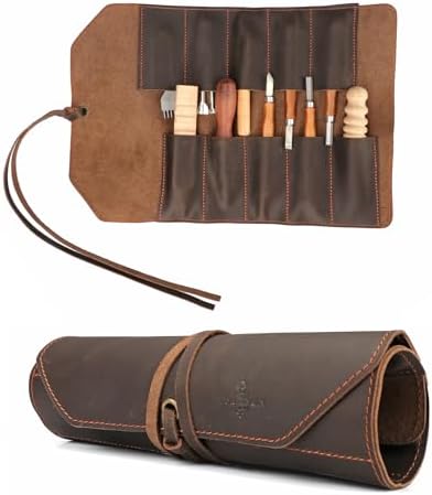 Tourbon Full Leather Knife Roll Case - 10 Slots for Tools