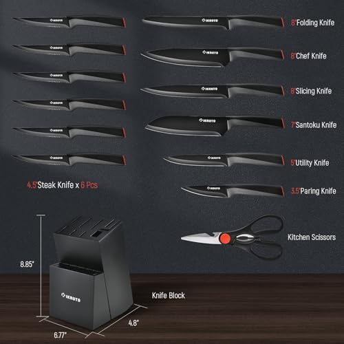 15-Piece Professional Kitchen Knife Set with Block and Sharpener