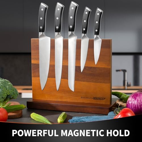 12-Piece Magnetic Acacia Wood Knife Block Durable Kitchen Gadget with 10 Knives