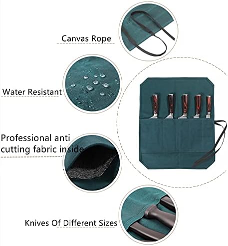 Chefs Knife Roll Bag Heavy-Duty Waxed Canvas with Cut-Resistant Lining