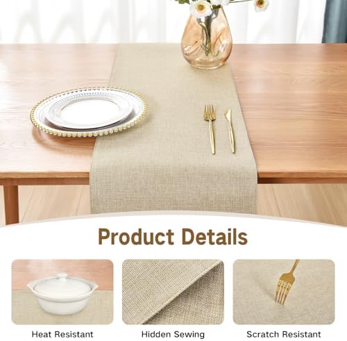 Nacuci Farmhouse Rustic Beige Table Runner 72 Inches Long