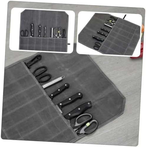 Mikinona Elegant Grey Chef Knife Storage Roll Bag for Travel