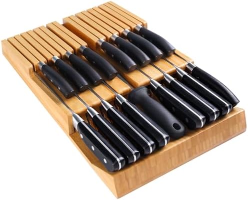 HHXRISE Bamboo Knife Organizer Removable Space-Saving Health-Safe 16 Knives Organizer