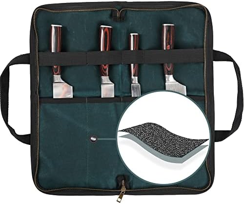 Kaaltisy Chefs Knife Bag - 16OZ Waxed Canvas Knife Holder with 4 Slots