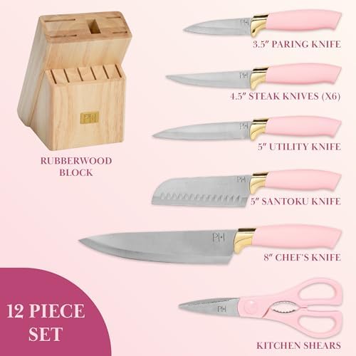 12-Piece Knife Set Precision Sharp stainless steel Ergonomic Design Stylish Pink