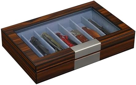 7-Compartment Walnut Wood Pocket Knife Holder