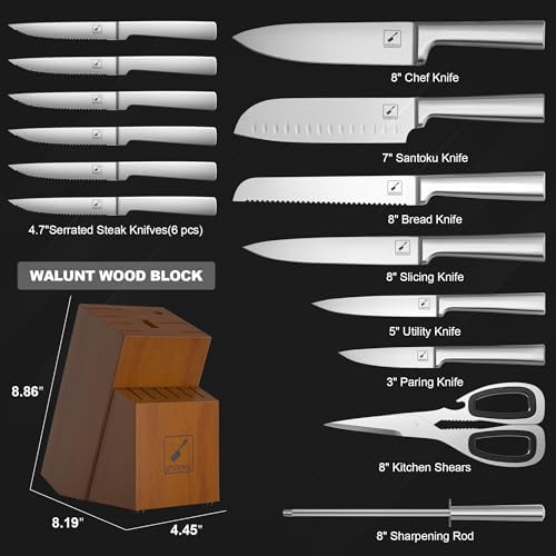 15-Piece Ultra-Sharp Japanese Stainless Steel Knife Set Ergonomic Design Dishwasher Safe