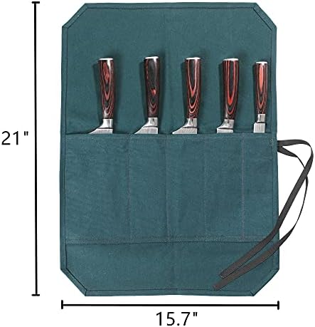 Chefs Knife Roll Bag Heavy-Duty Waxed Canvas with Cut-Resistant Lining