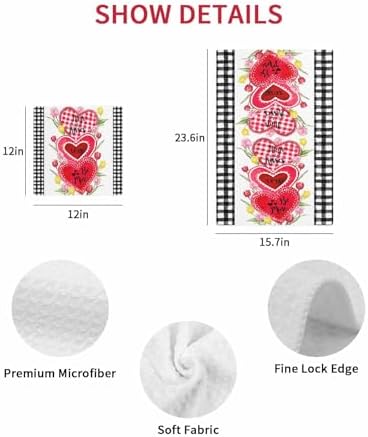 Valentines Day Waffle Kitchen Hand Towels Set of 3