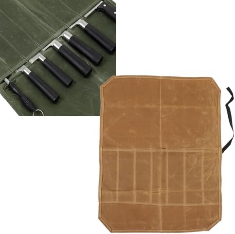 Lizealucky Chef Knife Roll Bag Portable 7 Slots Khaki