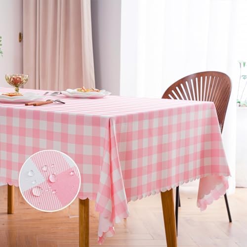 Elegant Pink Gingham Tablecloth for Cozy Kitchen Settings