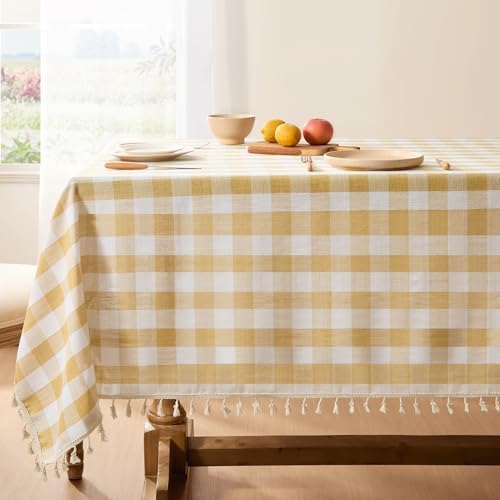 Gingham Tablecloth with Tassels Soft Elegant Leak-Proof Design
