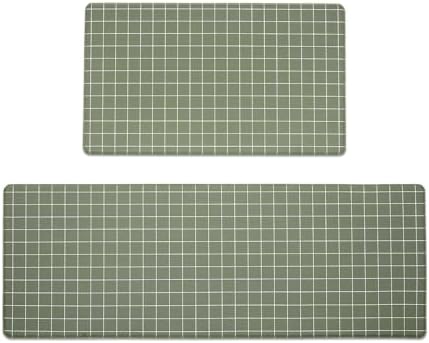 FRESHMINT 2-Piece Kitchen Mat Set Anti-Fatigue Plaid Windowpane Kitchen Mat