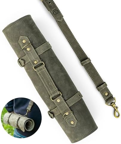 High-Quality Leather Knife Roll Bag for Chefs Olive-Green