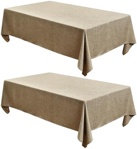 Fitable Faux Linen Table Clothes 60x84 Inch - 2 Pack Khaki Tablecloths