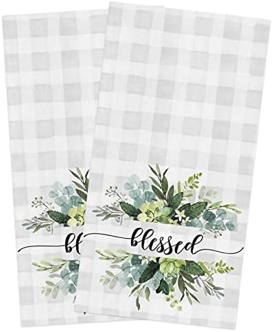 ZOE GARDEN Plaid Eucalyptus Kitchen Towels Quick-Dry Microfiber Set of 2
