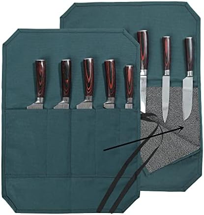 Chefs Knife Roll Bag Heavy-Duty Waxed Canvas with Cut-Resistant Lining