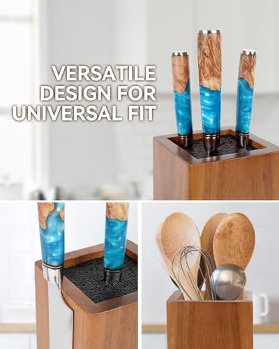 KUCHEASY Magnetic Knife Block 360 Rotating Wood Universal Knife Holder
