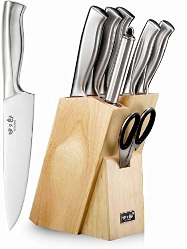 SIXILANG 8-Piece Knife Set with Oak Block and Sharpener