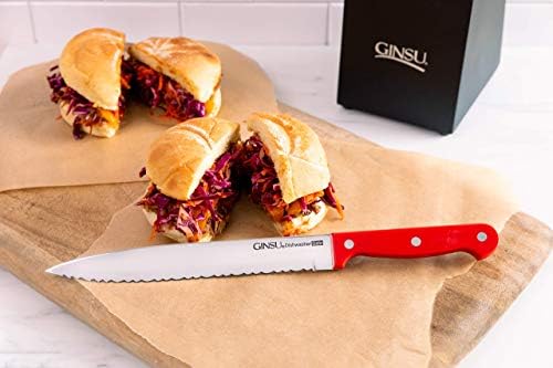 GINSU 14-Piece Knife Set - Red with Black Block Dishwasher Safe Always Sharp
