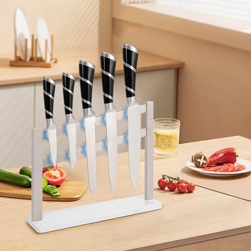Sturdy Stainless Steel Magnetic Knife Holder with Marble Base