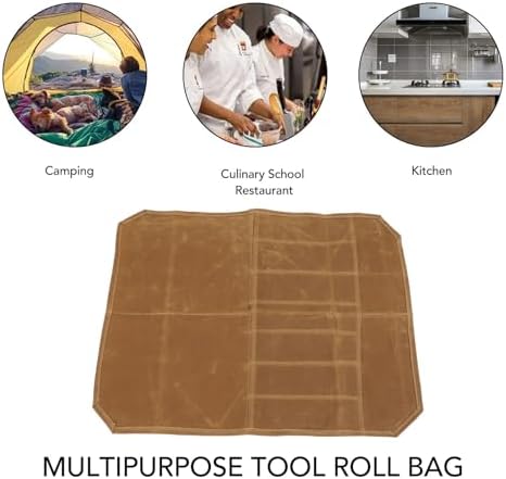 Lizealucky Chef Knife Roll Bag Portable 7 Slots Khaki