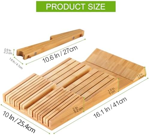 HHXRISE Bamboo Knife Organizer Removable Space-Saving Health-Safe 16 Knives Organizer