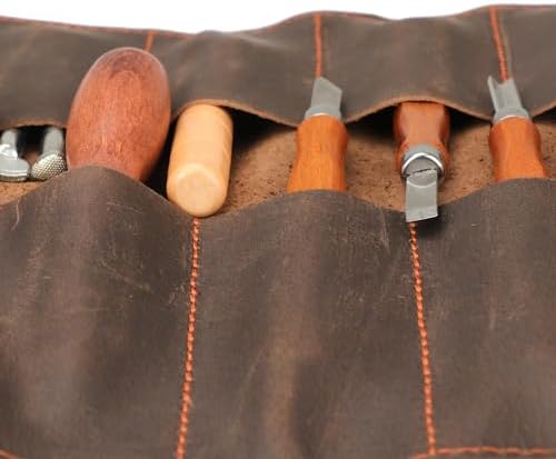 Tourbon Full Leather Knife Roll Case - 10 Slots for Tools