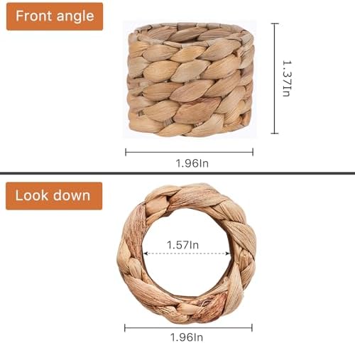Handmade Water Hyacinth Napkin Rings 12 Piece Set for Parties Weddings