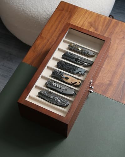 Three-Tier Pocket Knife Case with Elegant Walnut Finish -compact Durable