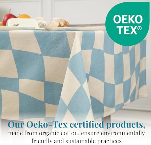 MODERN BOHO TABLECLOTH FOR SUMMER OUTDOORS 60X60 SQUARE TABLEcloth White Blue Checkered Pattern