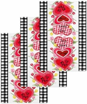 Valentines Day Waffle Kitchen Hand Towels Set of 3