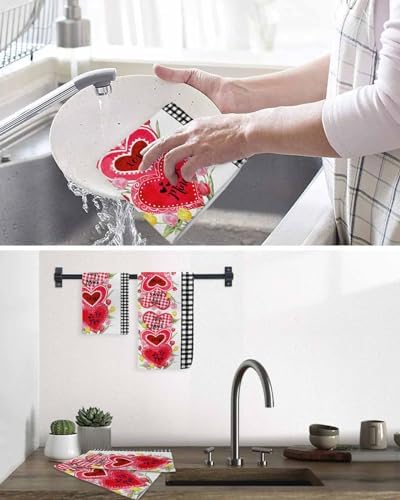 Valentines Day Waffle Kitchen Hand Towels Set of 3