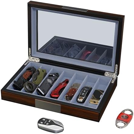 7-Compartment Walnut Wood Pocket Knife Holder