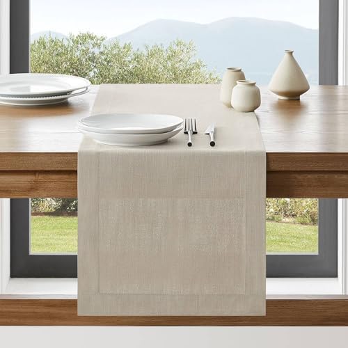 ZeeMart 14x36 Linen Border Table Runner with Tyne Farmhouse Style