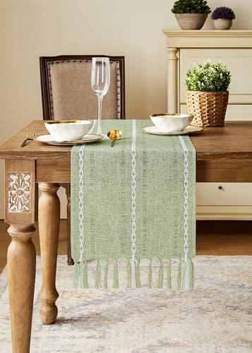 Hemstitch Farmhouse Table Runner Sage Green