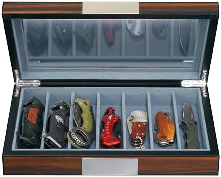 7-Compartment Walnut Wood Pocket Knife Holder