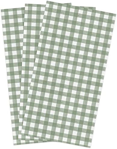 ZOE GARDEN Sage Green Kitchen Towels 18x28 Buffalo Plaid Check