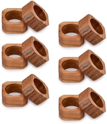 BHAVATU Acacia Wood Napkin Rings Set of 12 Brown