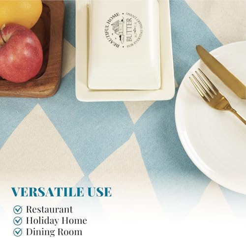 MODERN BOHO TABLECLOTH FOR SUMMER OUTDOORS 60X60 SQUARE TABLEcloth White Blue Checkered Pattern