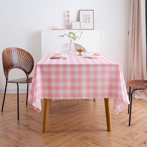 Elegant Pink Gingham Tablecloth for Cozy Kitchen Settings