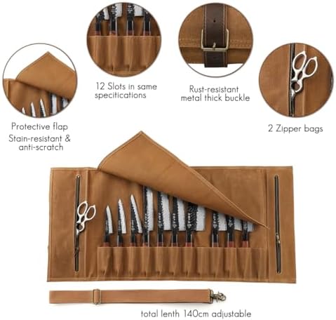 High-Quality Chefs Knife Roll Bag with Leather