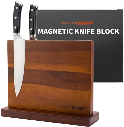 12-Piece Magnetic Acacia Wood Knife Block Durable Kitchen Gadget with 10 Knives