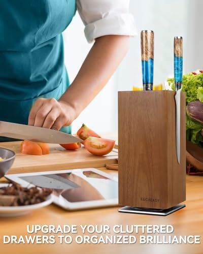 KUCHEASY Magnetic Knife Block 360 Rotating Wood Universal Knife Holder